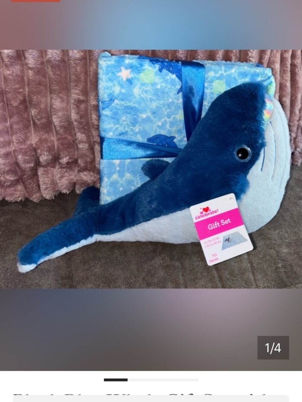 Plush Blue Whale Gift Set with Ocean Print Blanket
